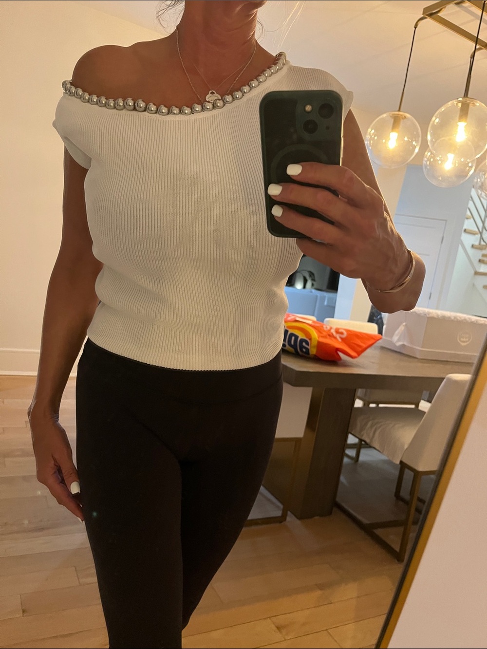Silver pearl zara top Off-Shoulder Ribbed Tank Top - White